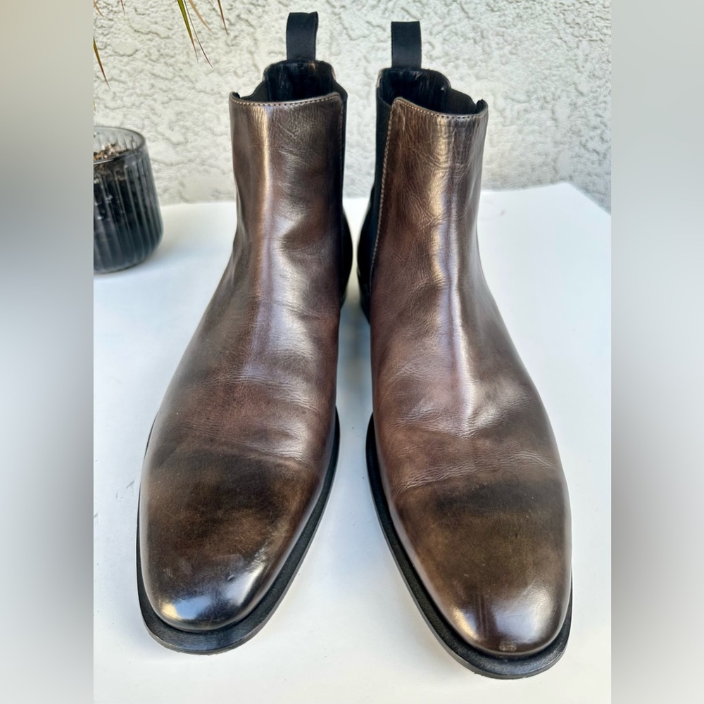 John Varvatos Collection Men's Lewis Buckle Steel Gray Leather Chelsea Boots 13 - Picture 2 of 7